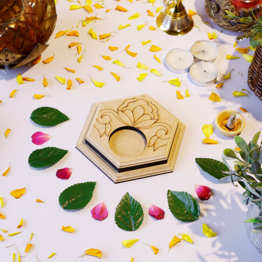 Hand Carved Edge Pre Mark Tea Light Hexagonal