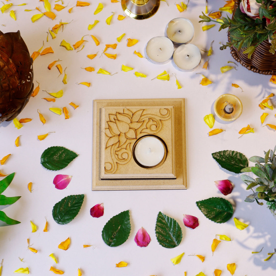 Hand Carved Edge Pre Mark Tea Light Square