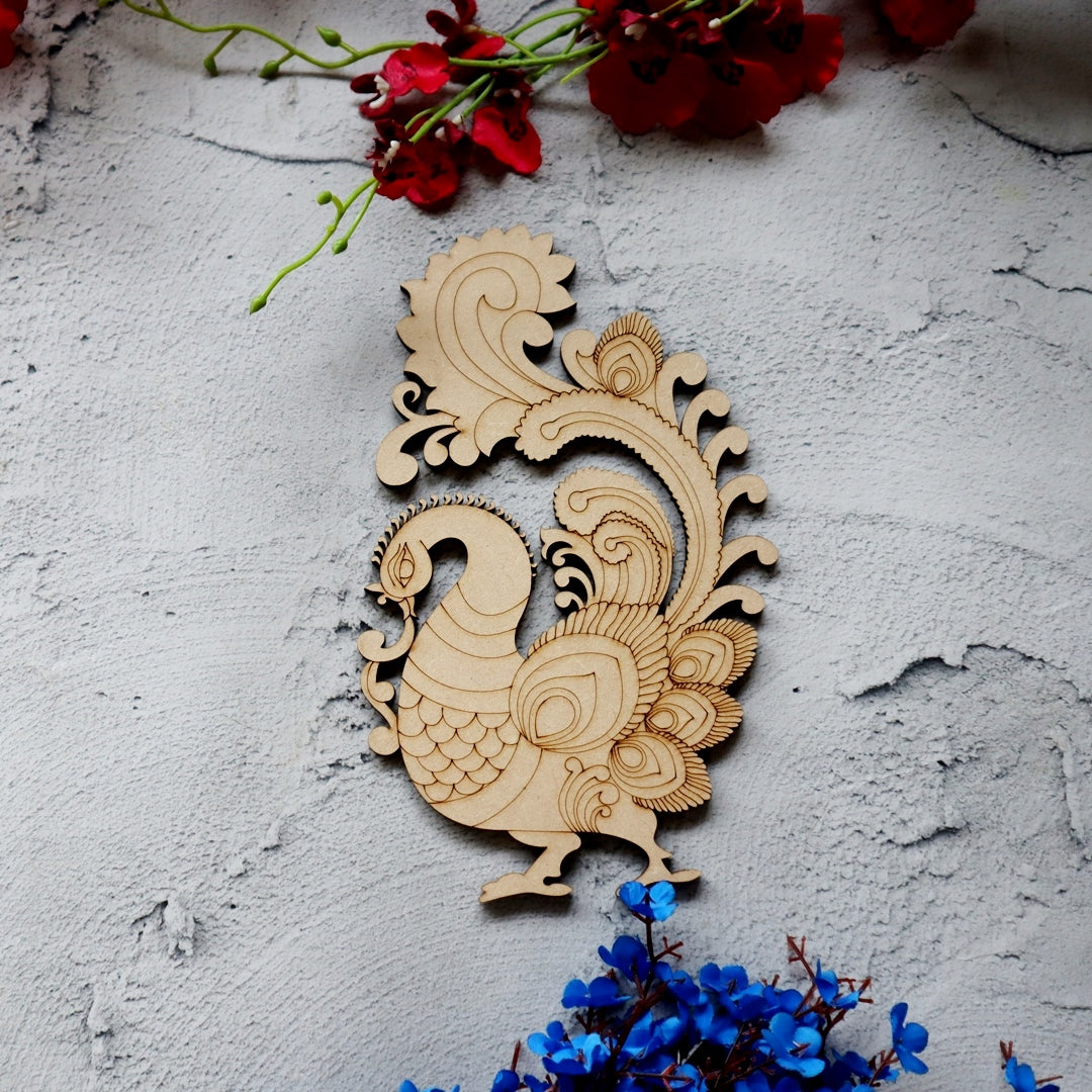 Folk Art Peacock Motif Pre Mark Cutout B