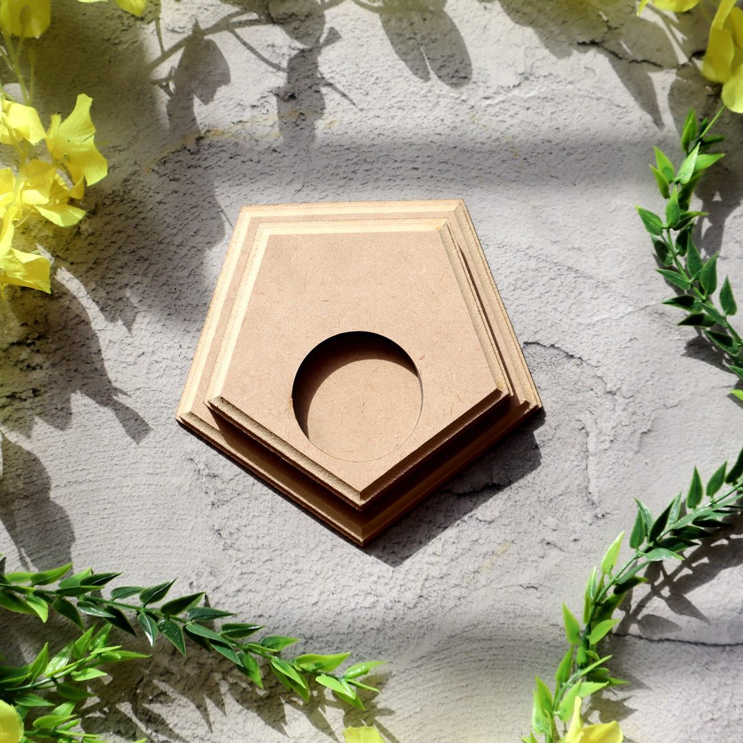 Hand Carved T Light Candle Holder Pentagon