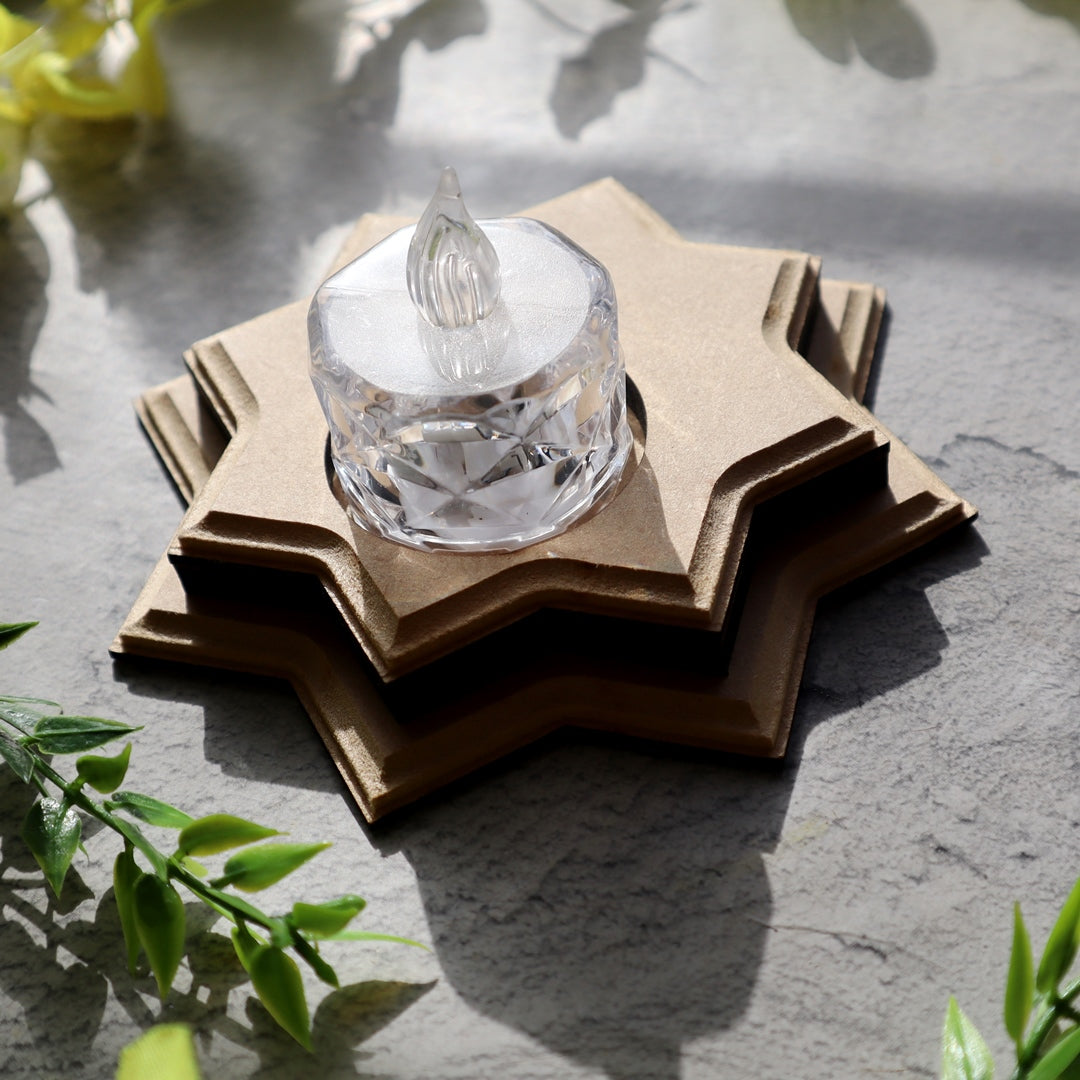 Hand Carved T Light Candle Holder Star