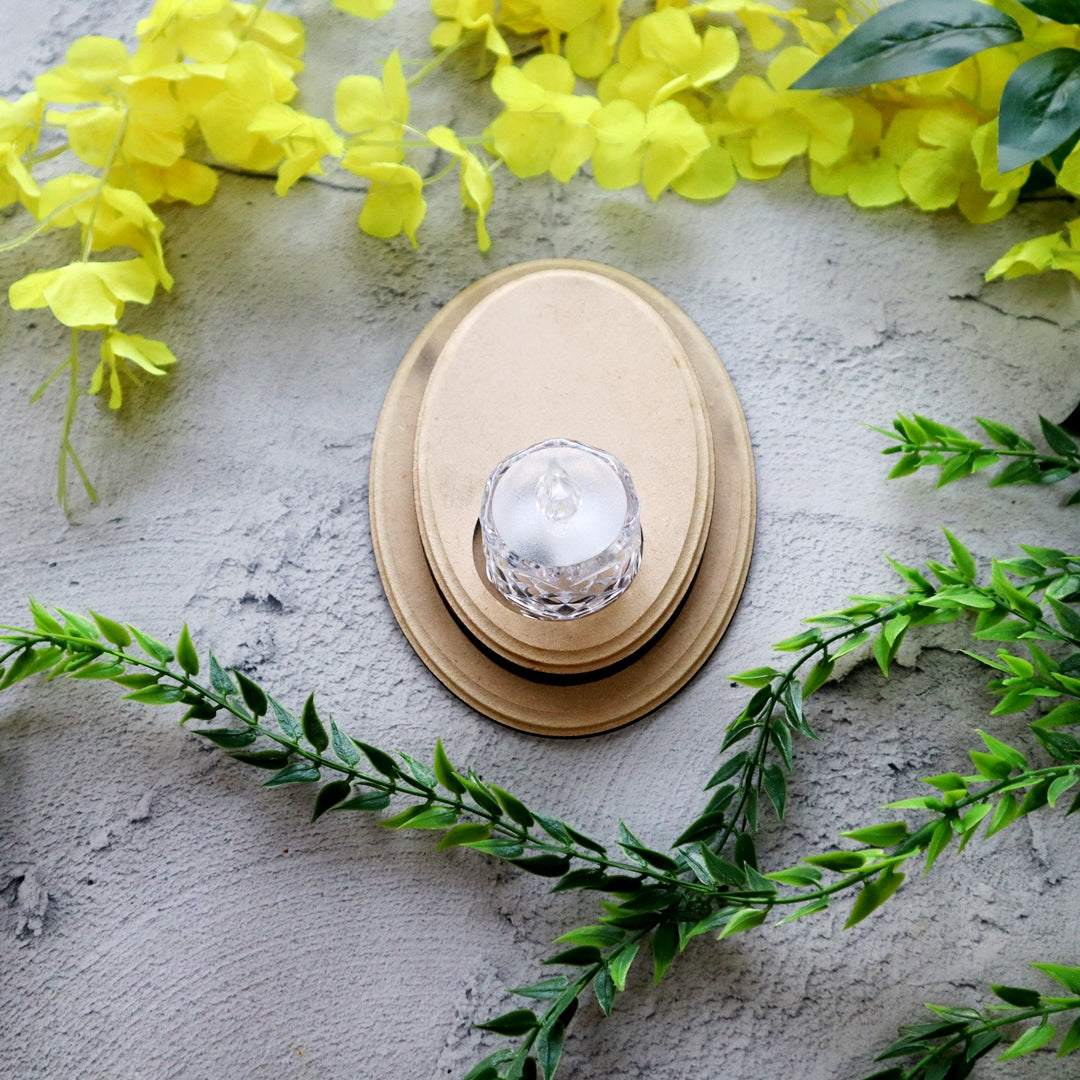 Hand Carved T Light Candle Holder Oval