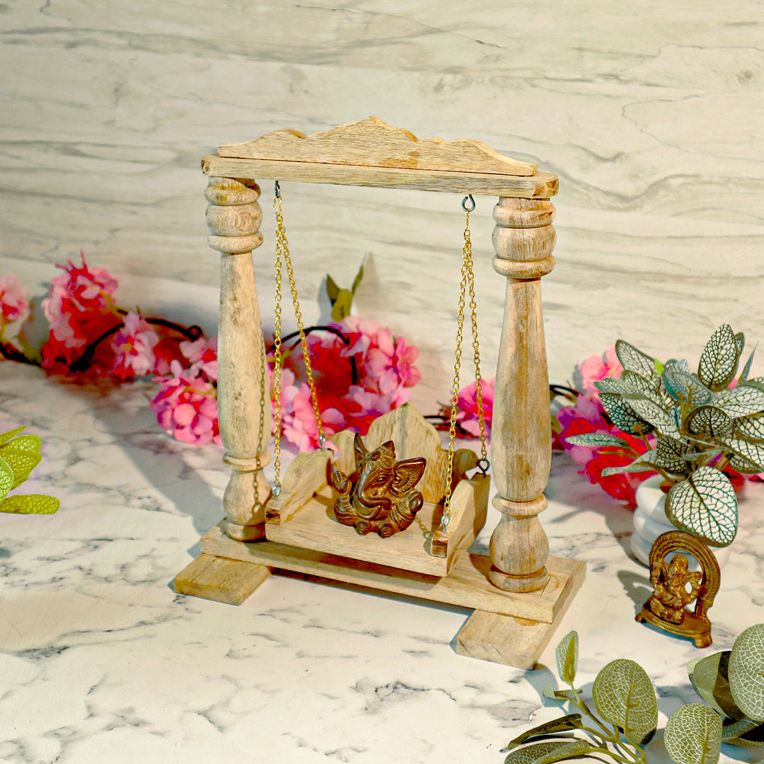 Wooden Kanha ji Ganpati Ji Jhoola With Crown