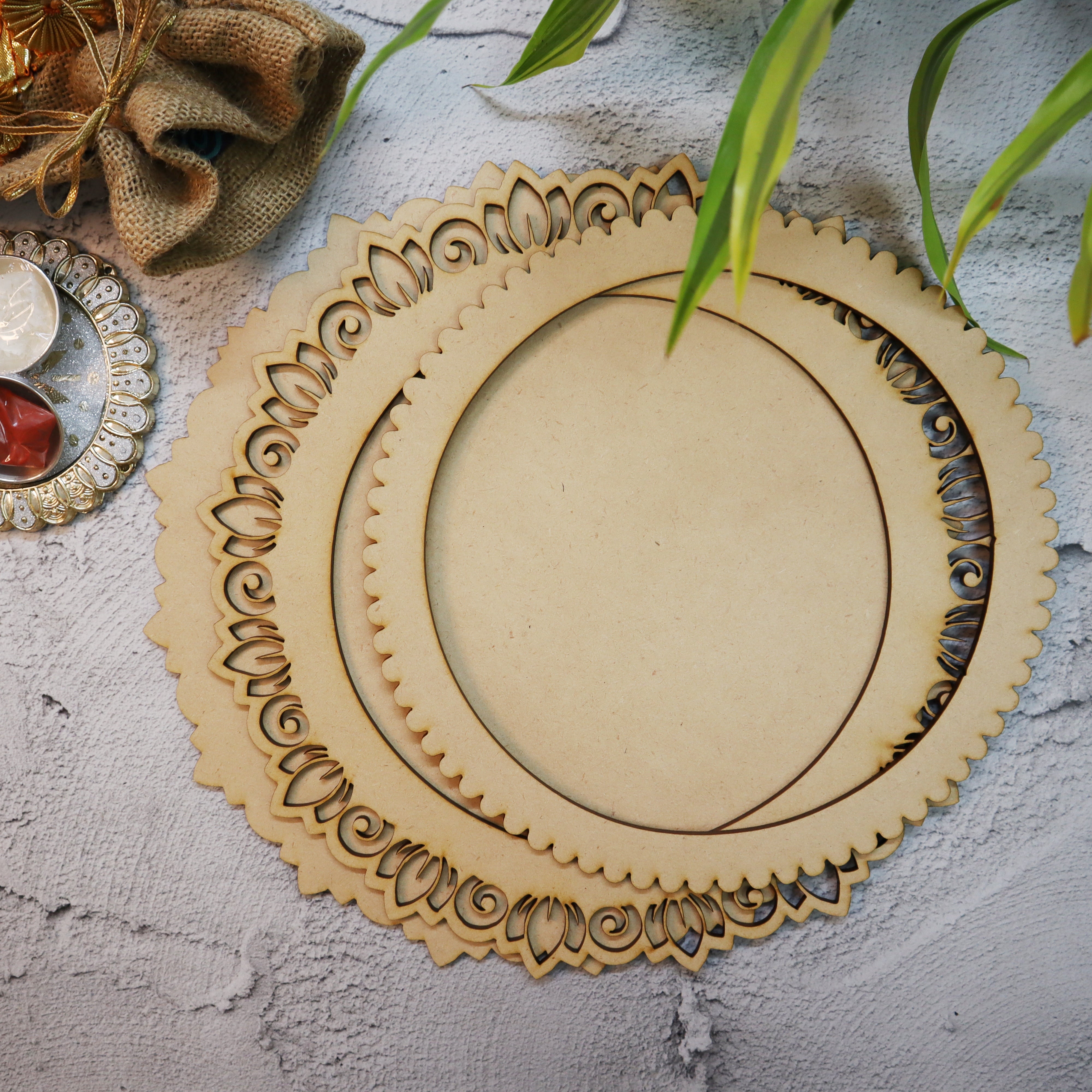 Circular Floral Pooja Thali Platter