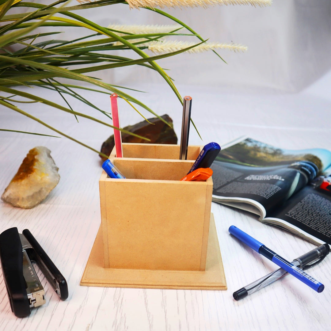 Square Two Partitions Pen Stand with Platform