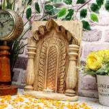 Natural Wood Jharokha T Light Candle Holder