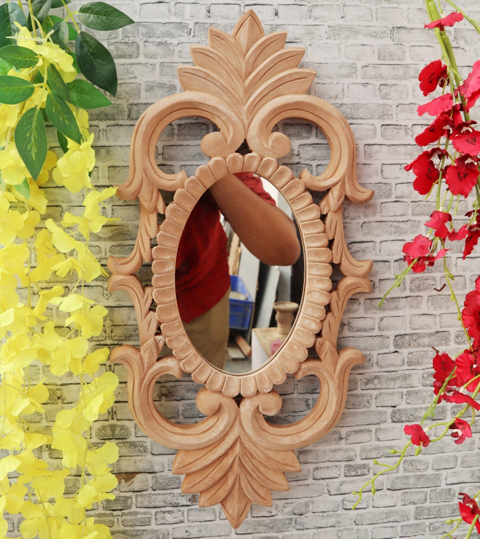 Hand Carved Wooden Mirror A