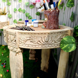 Traditional Padma Hand Carved Table Chauki Stool