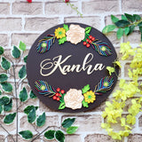 Circle Nameplate Plank with Morpankh Floral Bunch