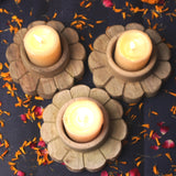 Natural Wood Tea Light and Pillar Candle Holder Daisy