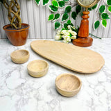 Natural Wood Platter with Three Bowls