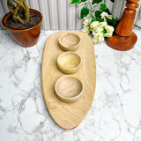 Natural Wood Platter with Three Bowls