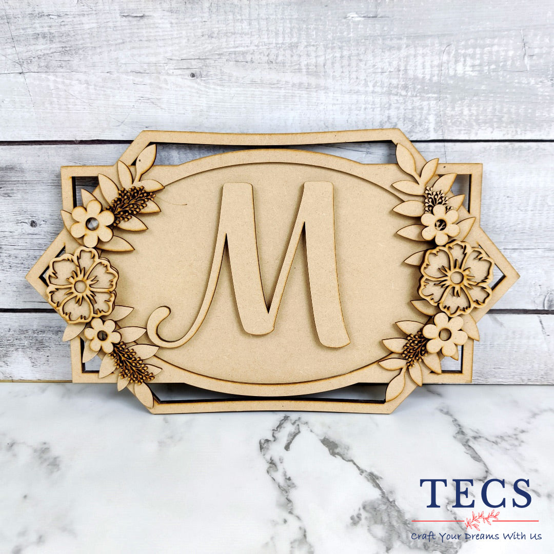 Monogram with Flower n Leaves Cutouts Rectangle
