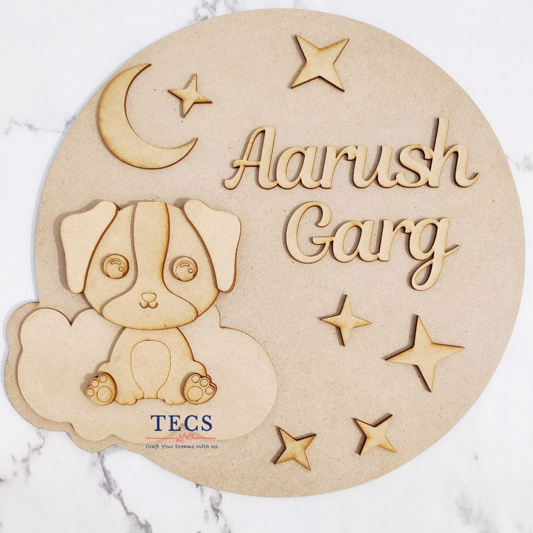Kids Name Plate with Cute Dog
