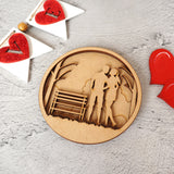 Valentine Couple with Love Bench 3D Fridge Magnet and Plank