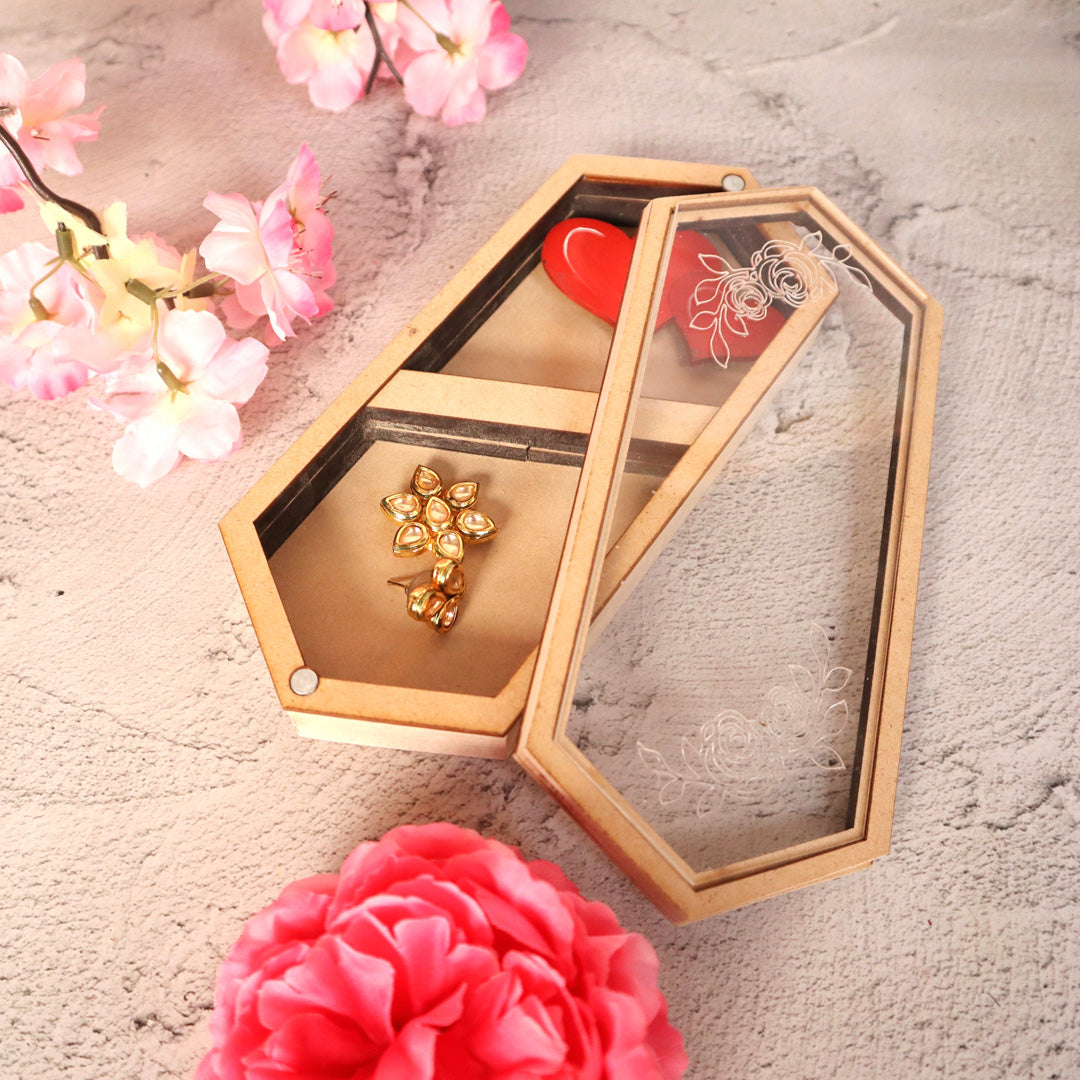 Valentine Hexangle Jewelry Gift Box with Engraved Acrylic Lid