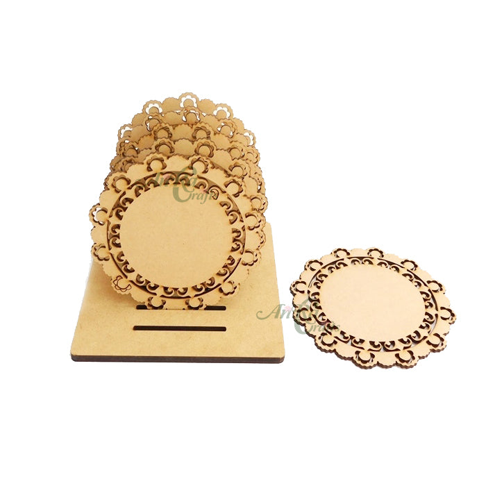 Circle Cutwork Coasters with Stand