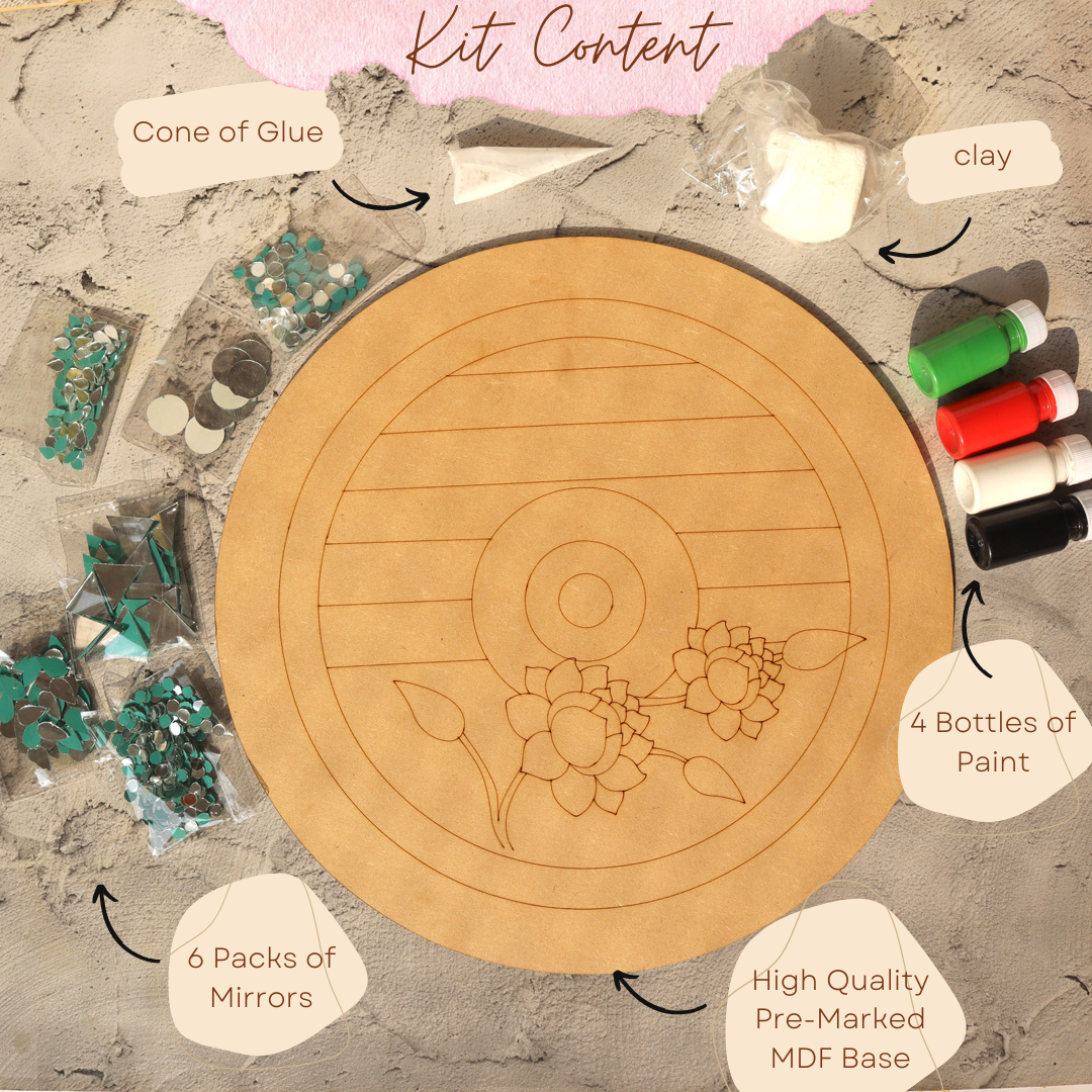 Mirror kit & Ceramic Cone for lippan Art, Craft Work, mud Work (4 Ceramic  Cone, 6 Shape Mirror Total 720 Piece 120 Plus Pieces of Each Shape, 1  Fabric Glue Cone) (6